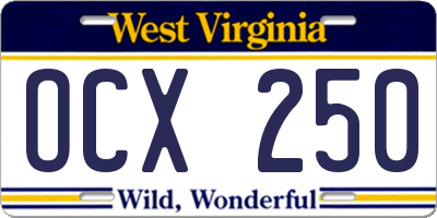 WV license plate OCX250