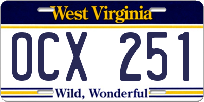 WV license plate OCX251