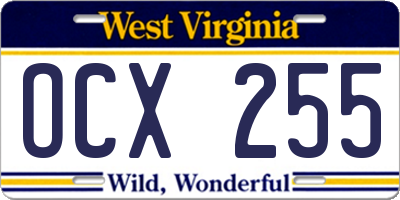 WV license plate OCX255