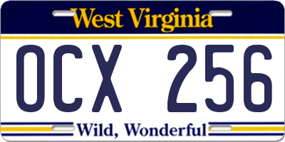 WV license plate OCX256