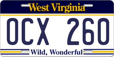 WV license plate OCX260
