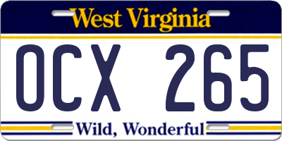 WV license plate OCX265