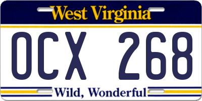 WV license plate OCX268