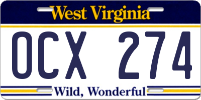 WV license plate OCX274