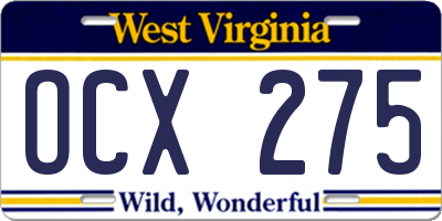 WV license plate OCX275