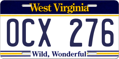 WV license plate OCX276