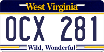 WV license plate OCX281