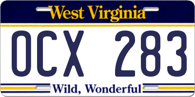 WV license plate OCX283