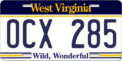 WV license plate OCX285