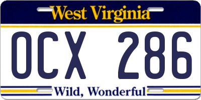WV license plate OCX286