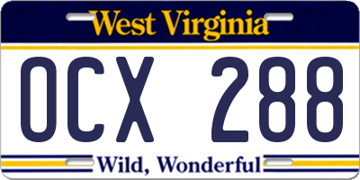 WV license plate OCX288