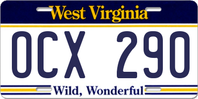 WV license plate OCX290
