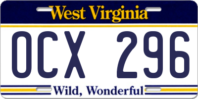 WV license plate OCX296