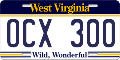 WV license plate OCX300