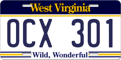 WV license plate OCX301