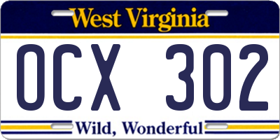 WV license plate OCX302