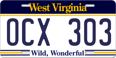 WV license plate OCX303