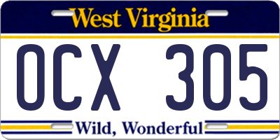 WV license plate OCX305