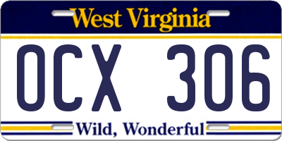 WV license plate OCX306