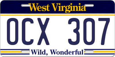 WV license plate OCX307