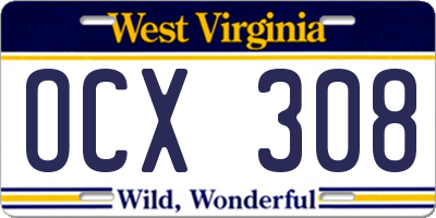 WV license plate OCX308