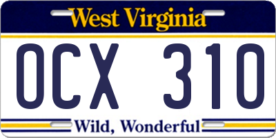 WV license plate OCX310