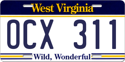 WV license plate OCX311