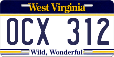 WV license plate OCX312
