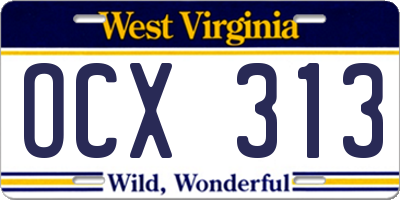 WV license plate OCX313