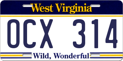WV license plate OCX314