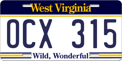 WV license plate OCX315