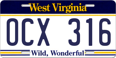 WV license plate OCX316