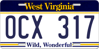 WV license plate OCX317
