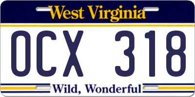 WV license plate OCX318