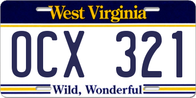 WV license plate OCX321