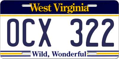 WV license plate OCX322