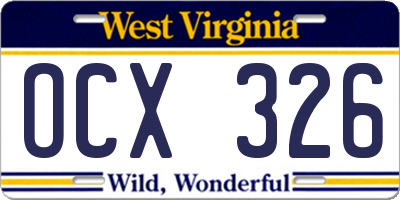 WV license plate OCX326