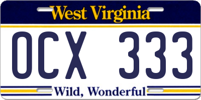 WV license plate OCX333