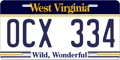 WV license plate OCX334