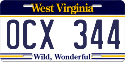 WV license plate OCX344