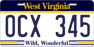 WV license plate OCX345