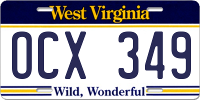 WV license plate OCX349