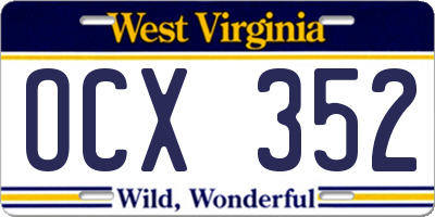 WV license plate OCX352