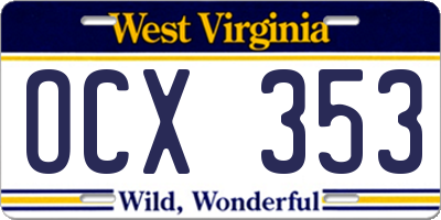 WV license plate OCX353