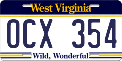 WV license plate OCX354