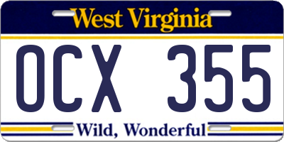WV license plate OCX355