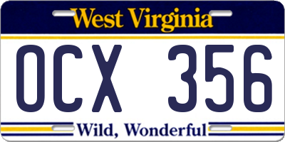 WV license plate OCX356