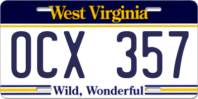 WV license plate OCX357