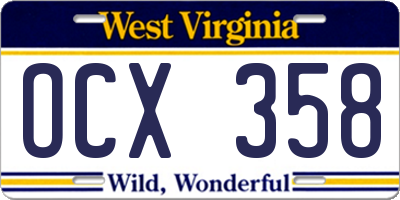 WV license plate OCX358