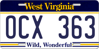 WV license plate OCX363